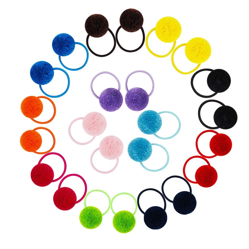 Suyegirl 24 Pcs Girls Fluffy Pom Ball Hair Ties, Hair Elastics, Value Set, Ponytail Holders for Girls & Toddlers - Image 1